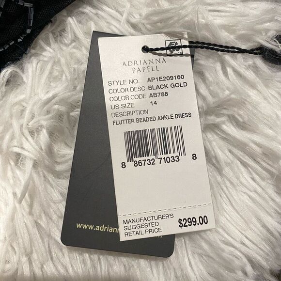 NEW Adrianna Papell Flutter Sleeve Beaded Gown in Black Gold Size 14 - Picture 8 of 11